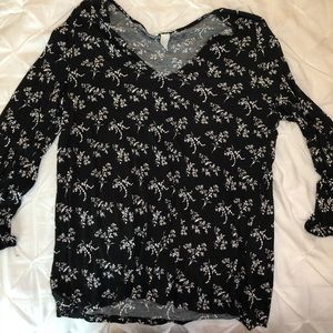 H&M Black Top with white flowers